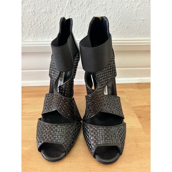 MANOLO BLAHNIK Black Patent Leather Woven Terreo High Heel Sandals $995 EU 39 - Picture 12 of 12